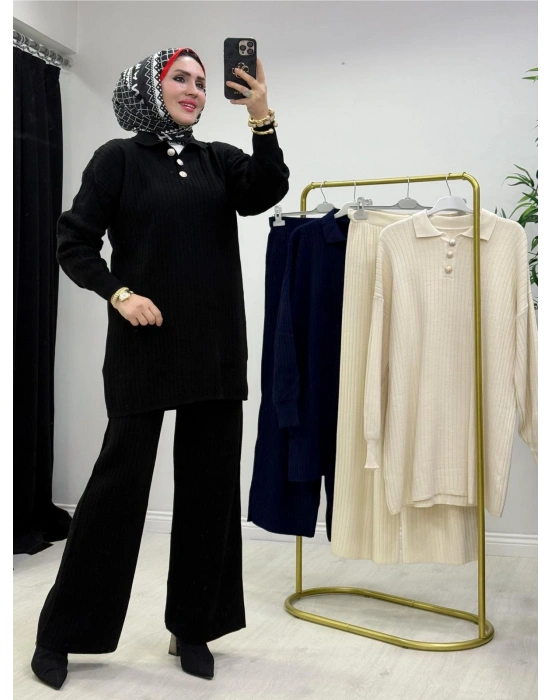 Fitilli Triko Takım Siyah