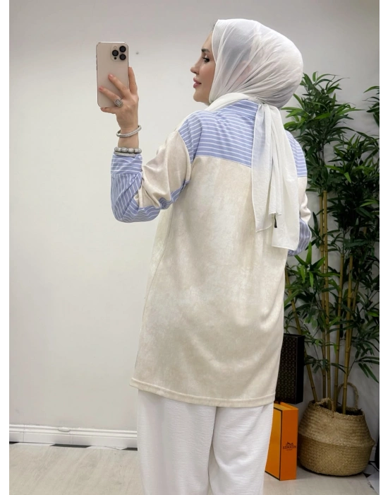 Gömlekli Spor Model Tunik Krem