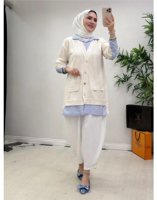 Gömlekli Spor Model Tunik Krem