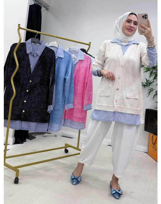Gömlekli Spor Model Tunik Krem