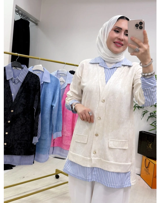 Gömlekli Spor Model Tunik Krem
