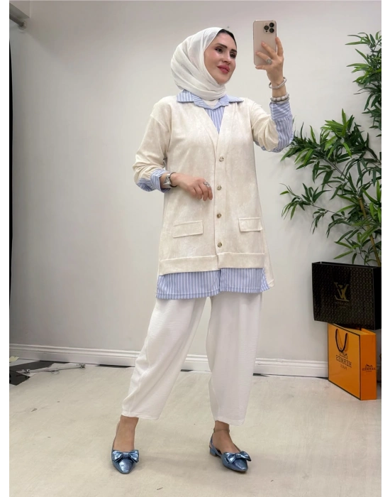Gömlekli Spor Model Tunik Krem