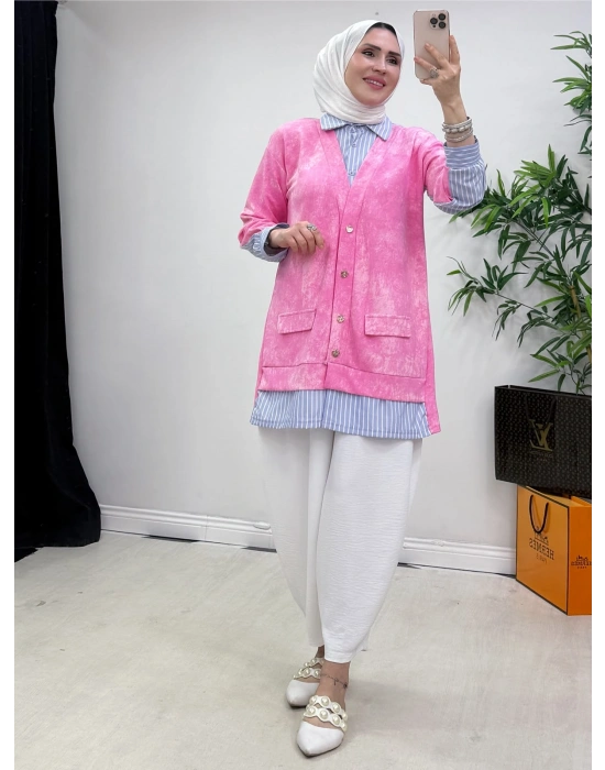 Gömlekli Spor Model Tunik Pembe