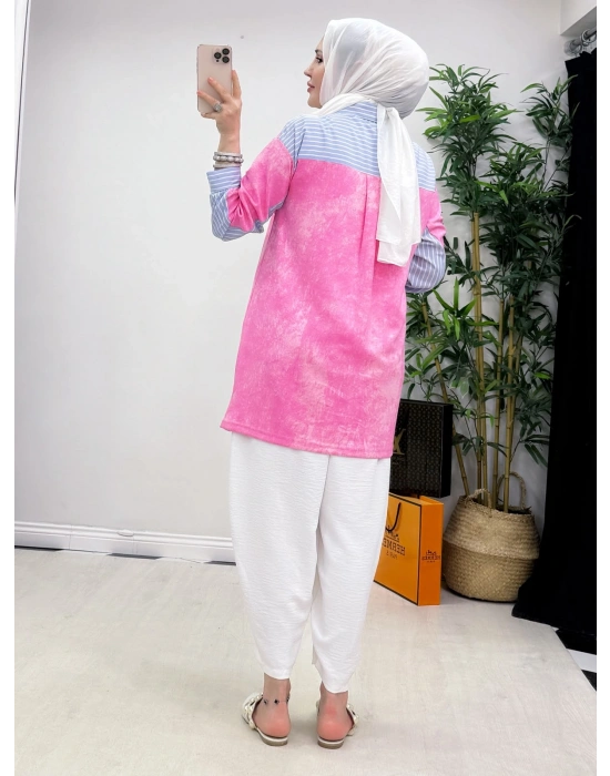 Gömlekli Spor Model Tunik Pembe