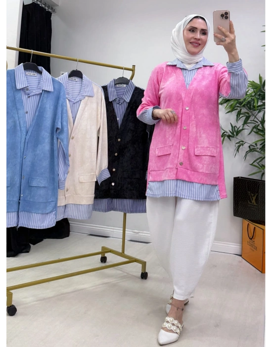 Gömlekli Spor Model Tunik Pembe