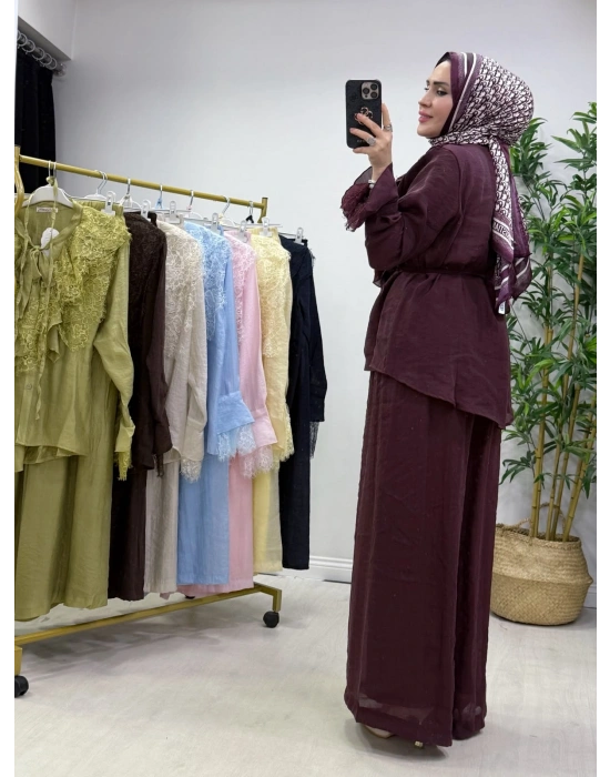 Güpür Detaylı Takım Mürdüm