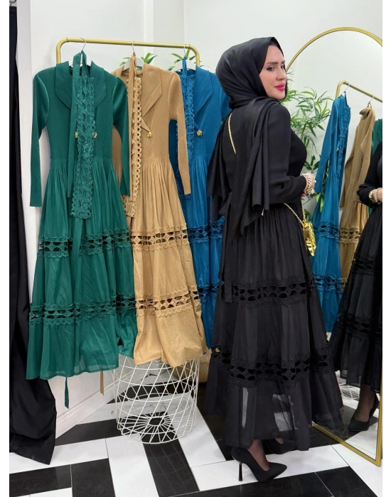 İthal Akordiyon Elbise Yeşil