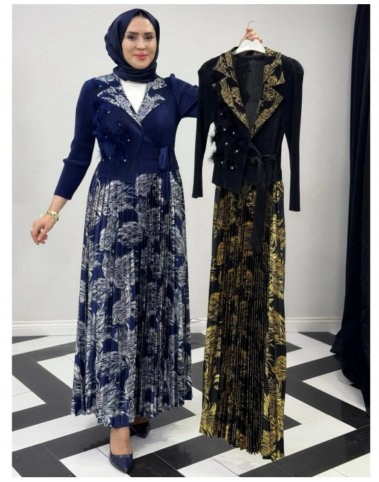 İthal Elbise Zarif Tasarım Lacivert