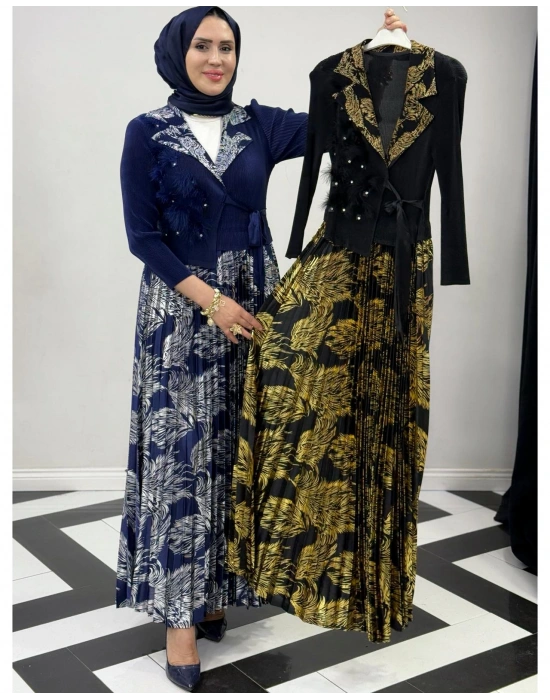 İthal Elbise Zarif Tasarım Lacivert