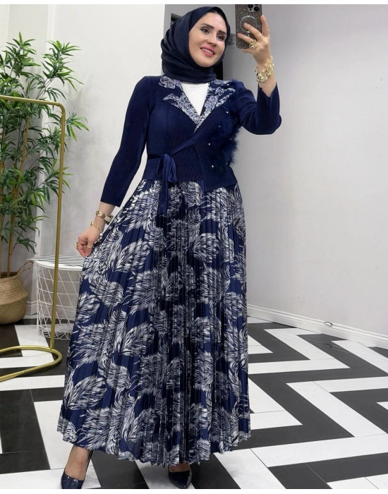 İthal Elbise Zarif Tasarım Lacivert