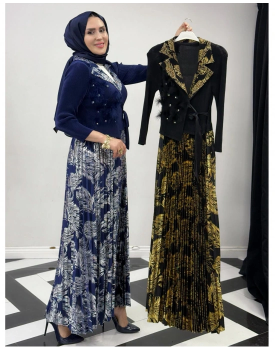 İthal Elbise Zarif Tasarım Lacivert