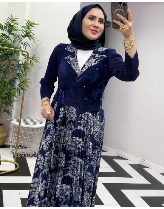 İthal Elbise Zarif Tasarım Lacivert