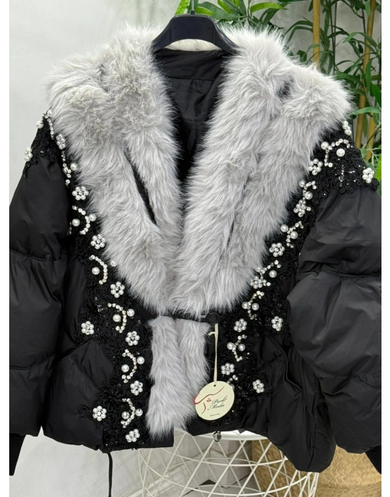 İthal Kürk Siyah İnci Detaylı