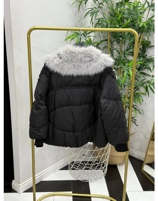 İthal Kürk Siyah İnci Detaylı