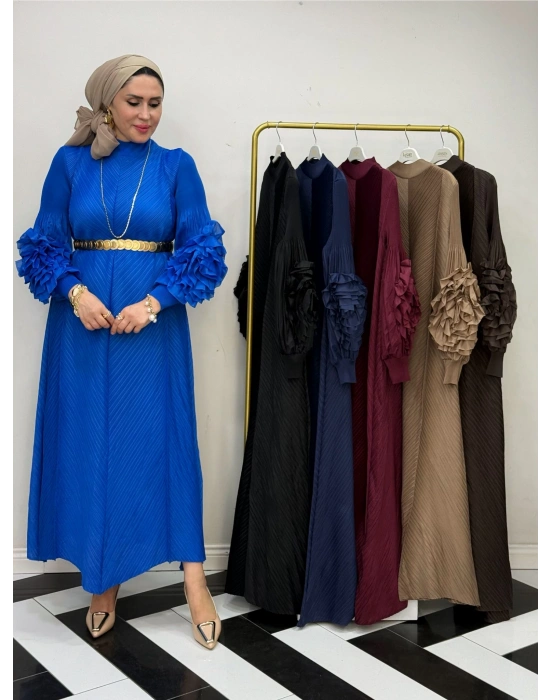 İthal Volan Detaylı Elbise Mavi