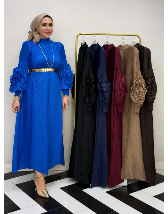 İthal Volan Detaylı Elbise Mavi