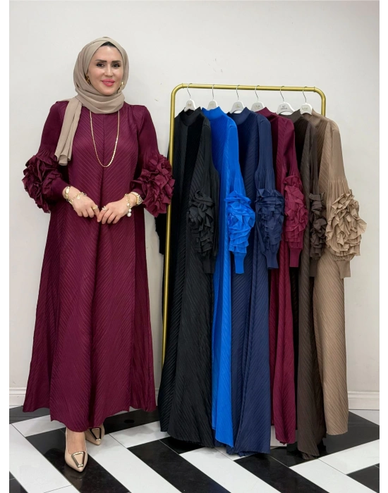 İthal Volan Detaylı Elbise Siyah