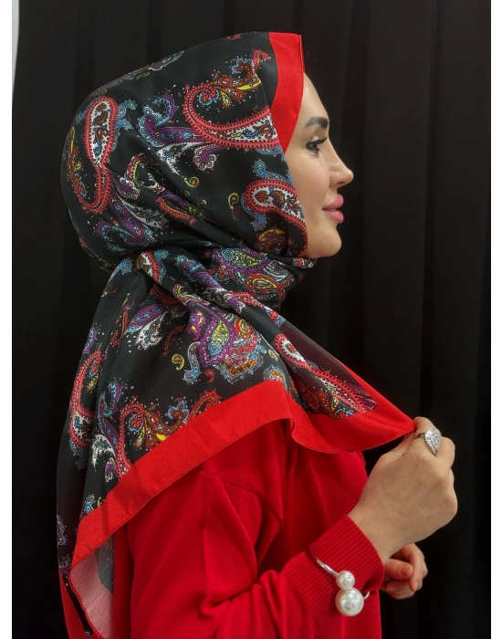 Jakar Şal Siyah Kırmızı