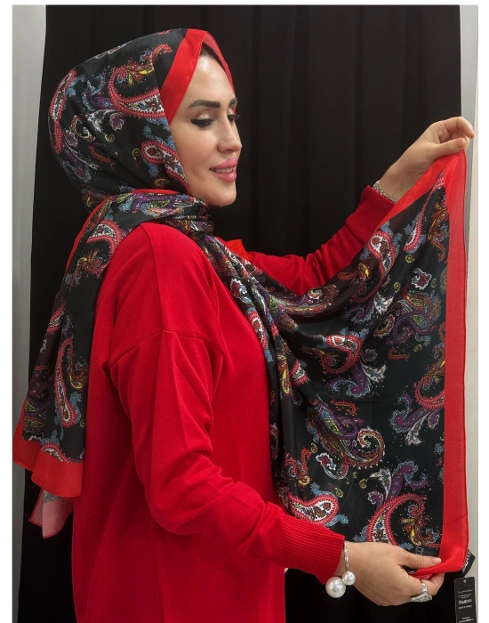 Jakar Şal Siyah Kırmızı