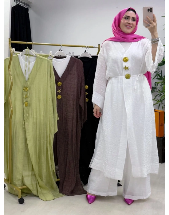 Keten Kumaş Kap Model Takım Beyaz
