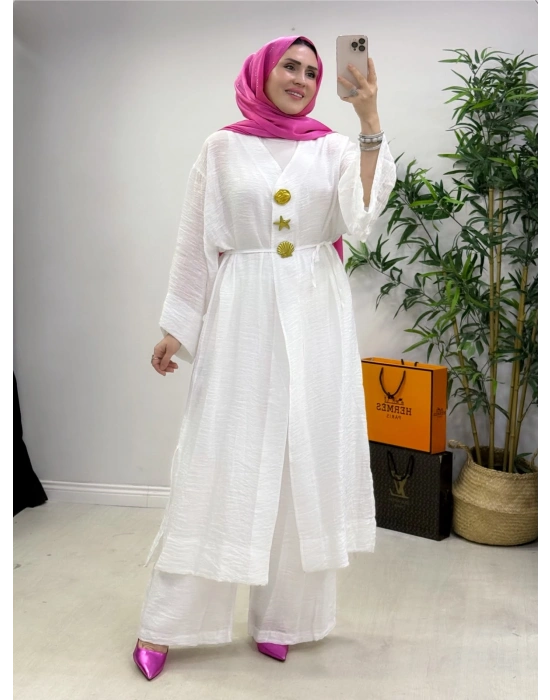 Keten Kumaş Kap Model Takım Beyaz