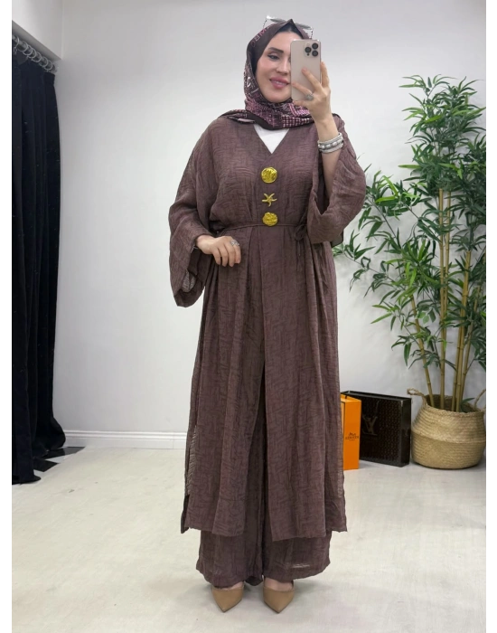 Keten Kumaş Kap Model Takım Kahverengi