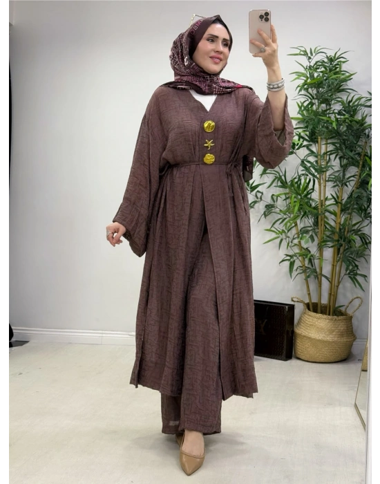 Keten Kumaş Kap Model Takım Kahverengi