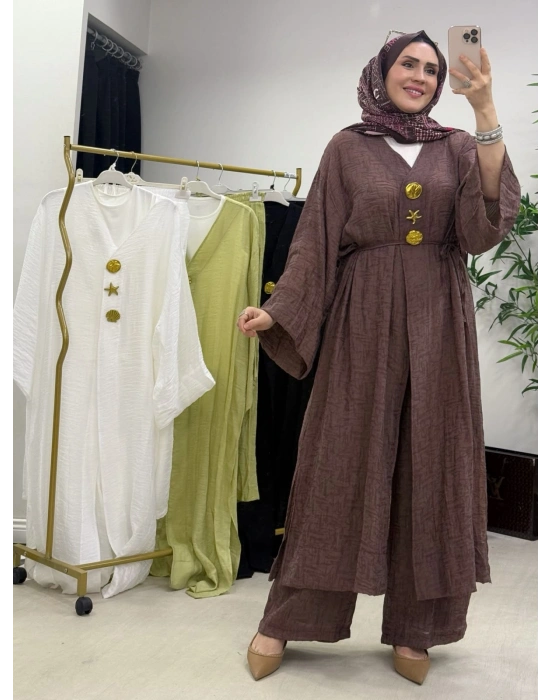 Keten Kumaş Kap Model Takım Kahverengi