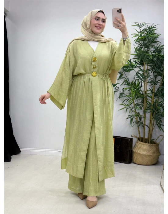 Keten Kumaş Kap Model Takım Yağ Yeşili