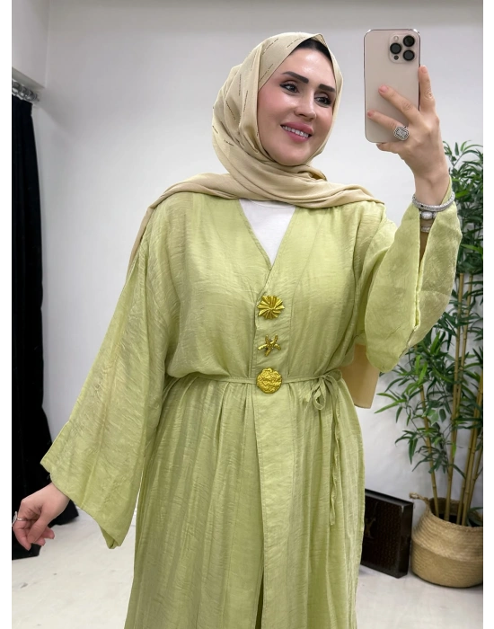 Keten Kumaş Kap Model Takım Yağ Yeşili