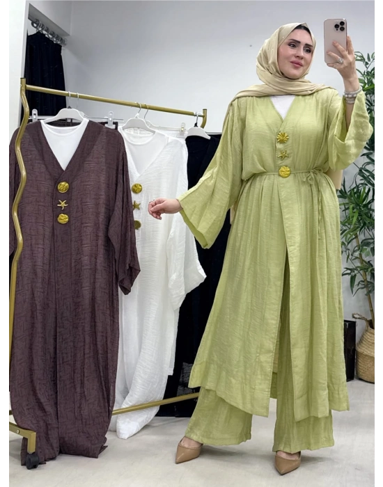 Keten Kumaş Kap Model Takım Yağ Yeşili