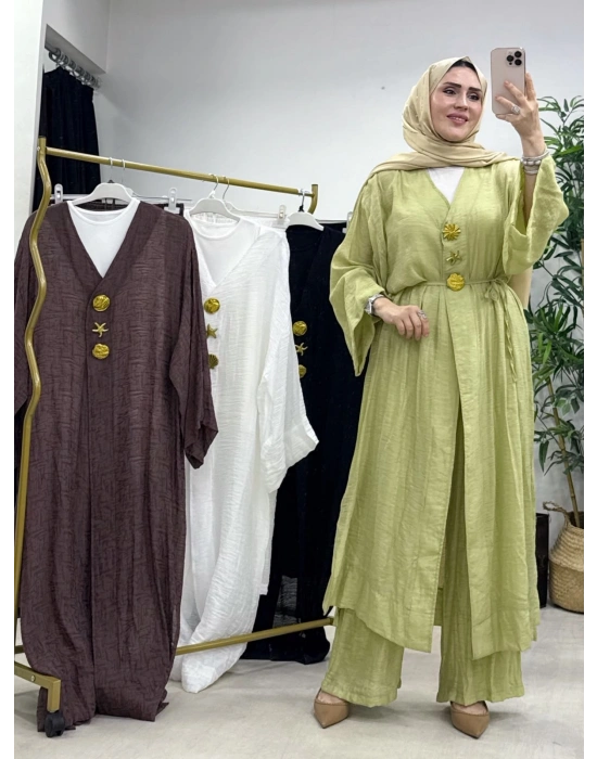 Keten Kumaş Kap Model Takım Yağ Yeşili