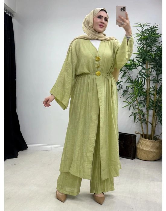 Keten Kumaş Kap Model Takım Yağ Yeşili