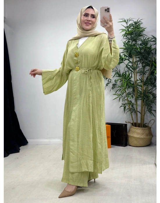 Keten Kumaş Kap Model Takım Yağ Yeşili