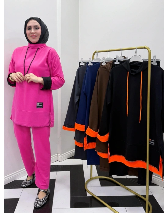 Neon Detaylı Takım Fuşya