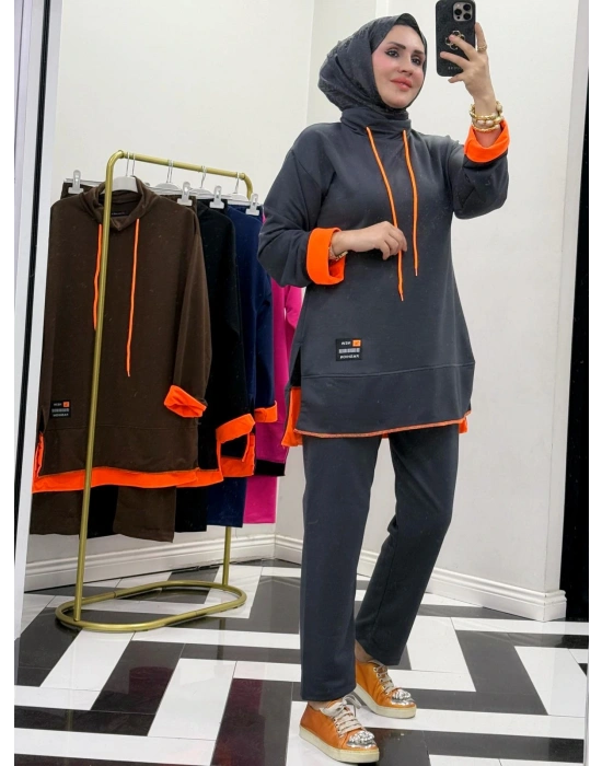 Neon Detaylı Takım Gri