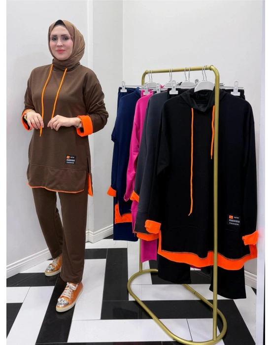 Neon Detaylı Takım Kahverengi