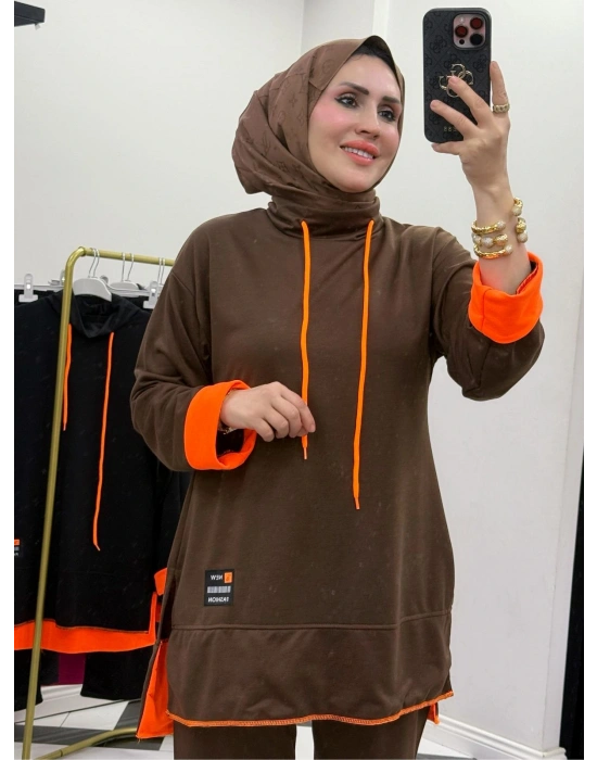 Neon Detaylı Takım Kahverengi