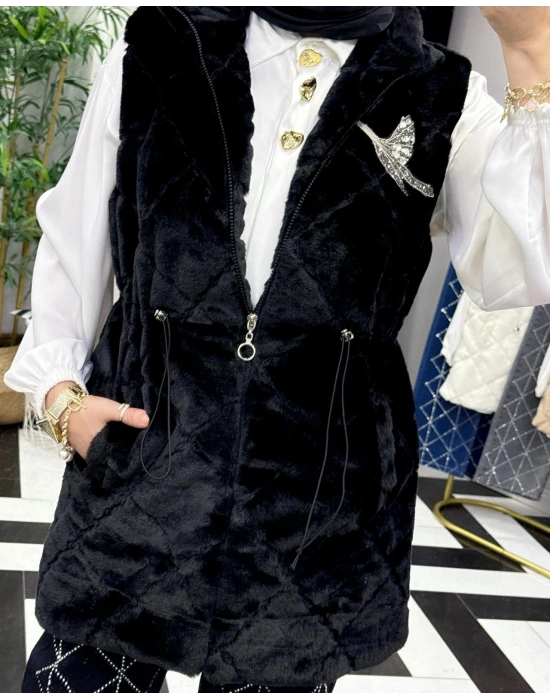 Peluş Yelek – İç Astarlı Siyah