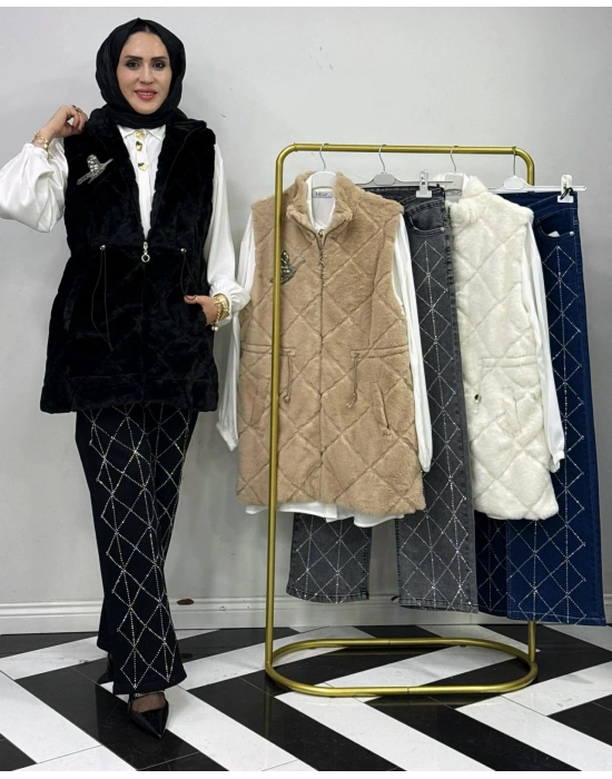 Peluş Yelek – İç Astarlı Siyah