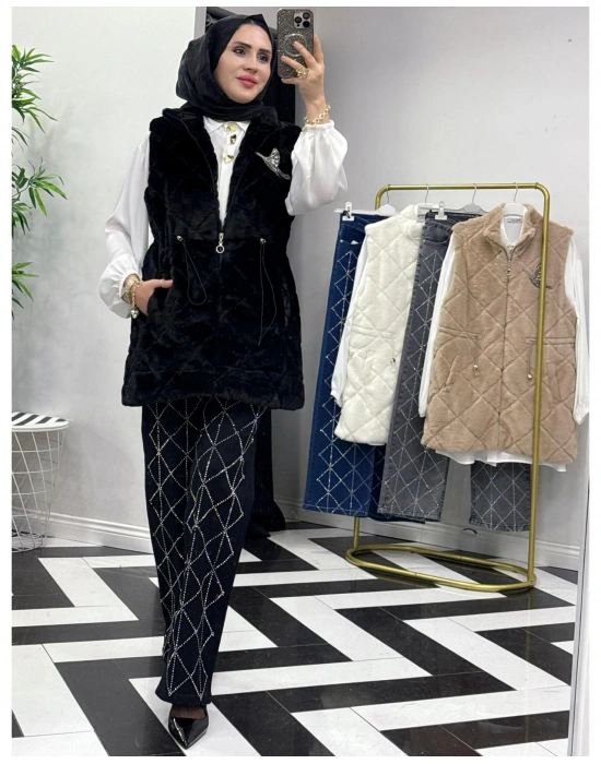 Peluş Yelek – İç Astarlı Siyah