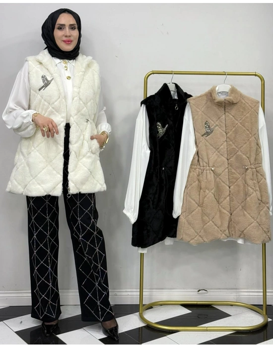 Peluş Yelek – İç Astarlı Beyaz