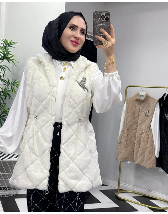 Peluş Yelek – İç Astarlı Beyaz