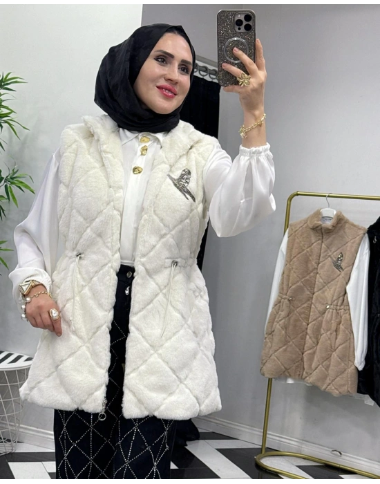 Peluş Yelek – İç Astarlı Beyaz