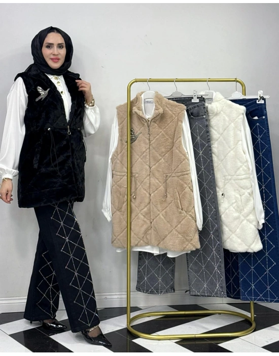 Peluş Yelek – İç Astarlı Siyah