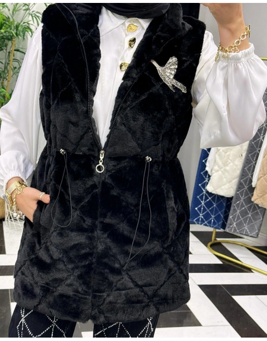 Peluş Yelek – İç Astarlı Siyah