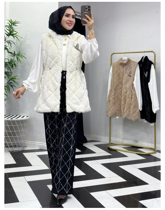 Peluş Yelek – İç Astarlı Beyaz