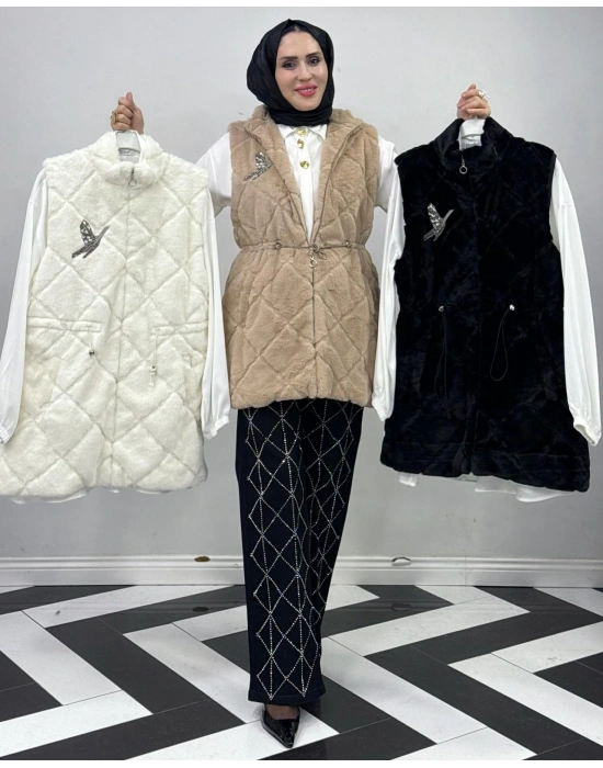 Peluş Yelek – İç Astarlı Beyaz