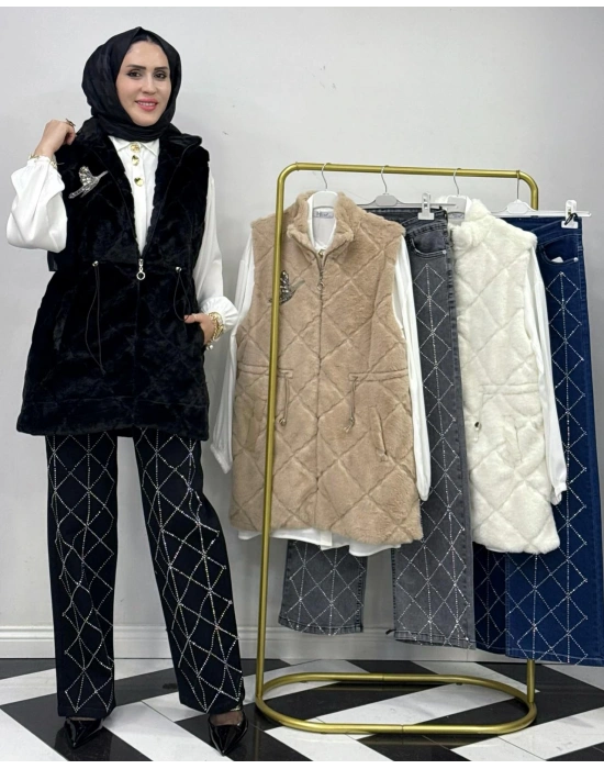 Peluş Yelek – İç Astarlı Siyah