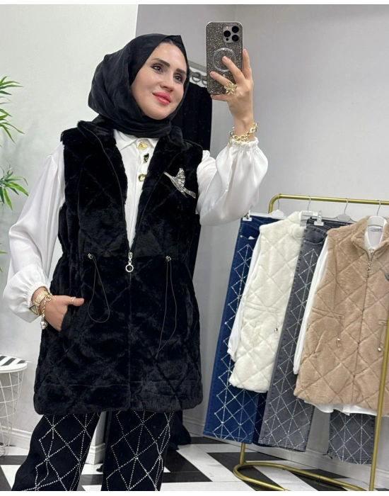 Peluş Yelek – İç Astarlı Siyah